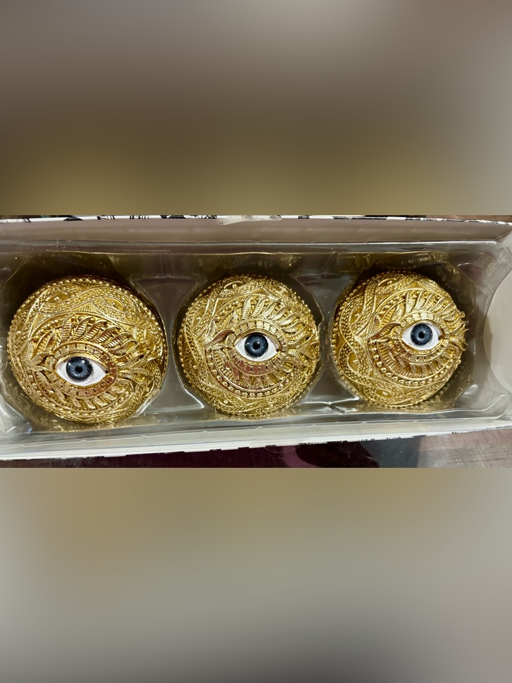 Tahari Gold Embossed Eye 3 Pack Decorative Spheres - Picture 5 of 7